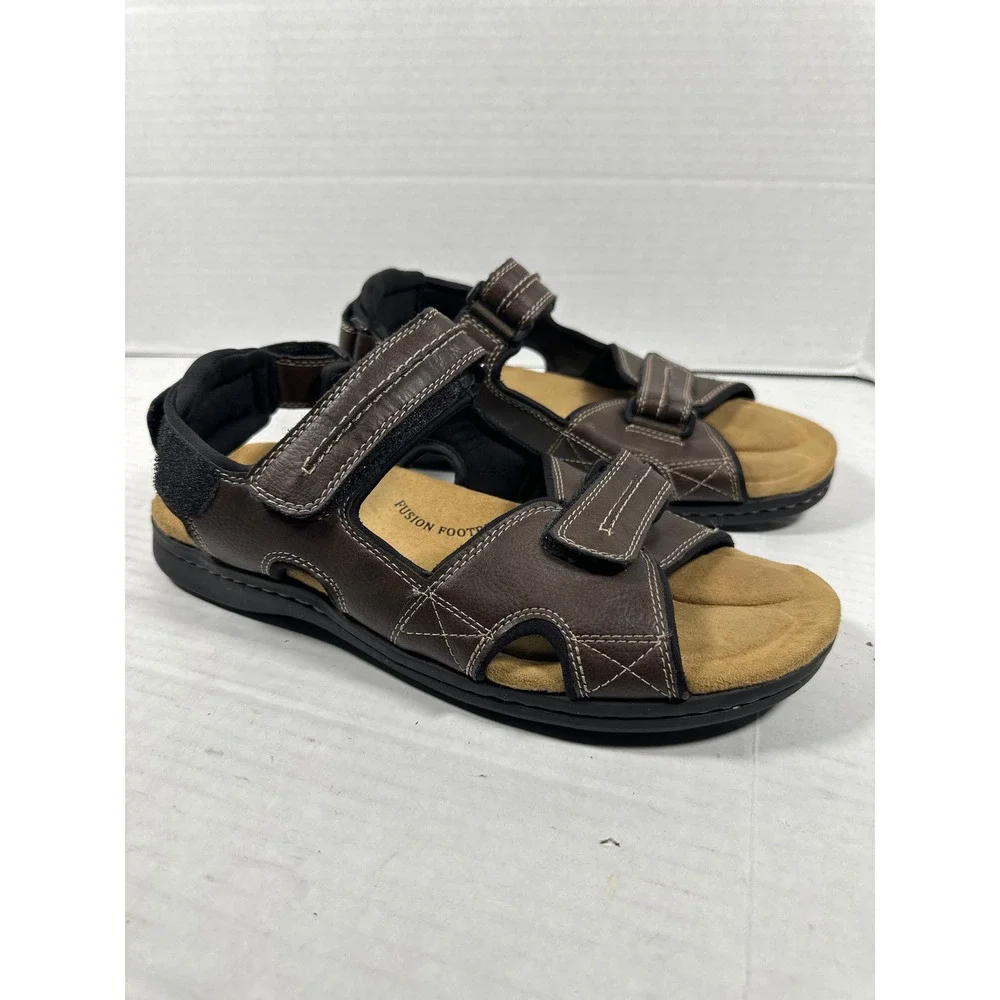 Dockers Fusion Brown Leather Adjustable Triple Strap Sport Sandals Mens 11‎ M